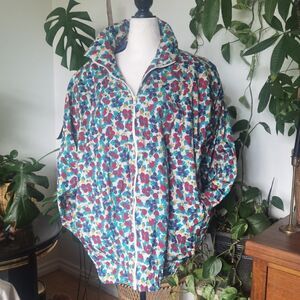 Rare Vintage Fruit Print 90s Nylon Windbreaker Cottagecore Kawaii Strawberry